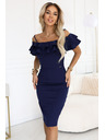 numoco CARMEN Priľnavé midi šaty v španielskom štýle - tmavo modré