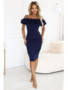 numoco CARMEN Priľnavé midi šaty v španielskom štýle - tmavo modré