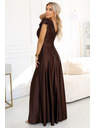 numoco CRYSTAL saténové dlhé šaty s výstrihom - čokoládové