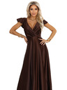 numoco CRYSTAL saténové dlhé šaty s výstrihom - čokoládové