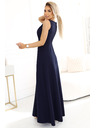 numoco MIRA Elegantné maxi šaty so zavinovacím výstrihom a rozparkom na nohavici - tmavo modré