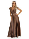 numoco CRYSTAL saténové dlhé šaty s výstrihom - mocha mousse