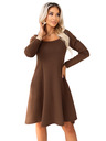 numoco IVANA pohodlné trapézové šaty s výstrihom a dlhým rukávom - čokoládové