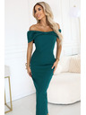 numoco Zmyselné midi šaty s mašľou pri výstrihu - fľaškovo zelené