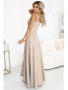 numoco AURELIA dlhé šaty s rozparkom a diamantovým výstrihom - béžové s trblietkami
