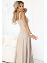 numoco AURELIA dlhé šaty s rozparkom a diamantovým výstrihom - béžové s trblietkami