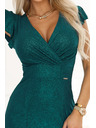 numoco IRINA Oslňujúce dlhé šaty s brokátom, výstrihom do V a rozparkom na nohavici - fľaštickovo zelené