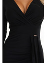numoco Elegantné dlhé šaty so zavinovacím výstrihom a rozparkom - čierne