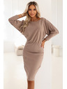 numoco LARA Rebrované šaty s manžetami - mocha mousse