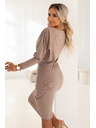 numoco LARA Rebrované šaty s manžetami - mocha mousse