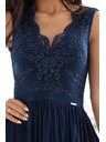 numoco LEA Dlhé elegantné maxi šaty s čipkovým topom a rozparkom na nohavici - tmavo modré