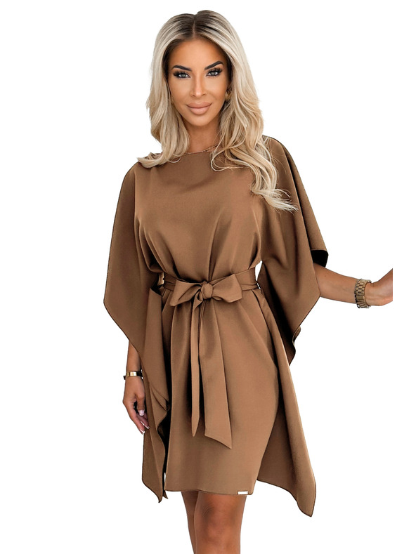 numoco SOFIA Motýlikové šaty so zaväzovaním v páse - cappuccino