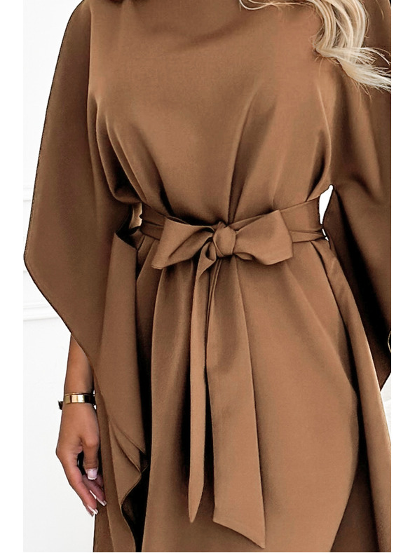 numoco SOFIA Motýlikové šaty so zaväzovaním v páse - cappuccino