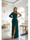 numoco Trblietavé maxi šaty na jedno rameno s asymetrickými rukávmi a rozparkom - fľaštickovo zelené