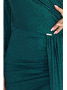 numoco Trblietavé maxi šaty na jedno rameno s asymetrickými rukávmi a rozparkom - fľaštickovo zelené