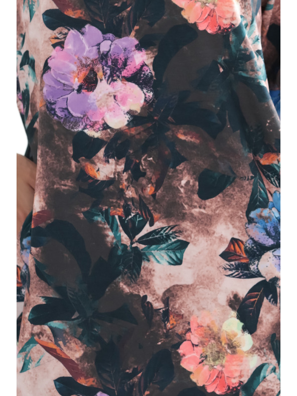 numoco JOLA Nadmerné šaty s vreckami - čokoládový odtieň s kvetinovým vzorom