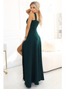 numoco AURELIA dlhé šaty s rozparkom na nohavici a diamantovým výstrihom - fľaškovo zelené