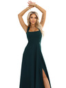 numoco AURELIA dlhé šaty s rozparkom na nohavici a diamantovým výstrihom - fľaškovo zelené