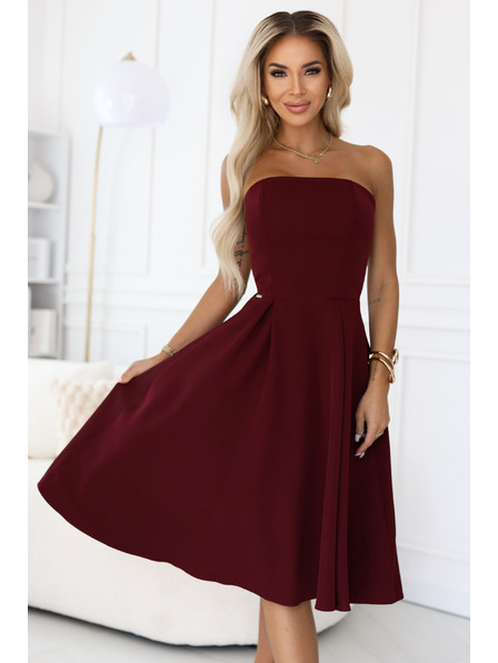 numoco VIVIENNE Korzétové rozšírené midi šaty pre zvláštne príležitosti - vínové