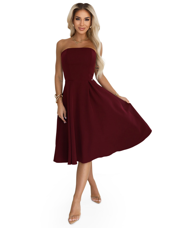 numoco VIVIENNE Korzétové rozšírené midi šaty pre zvláštne príležitosti - vínové