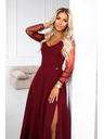 numoco LORETTA unikátne dlhé šaty s tylových rukávmi a výstrihom - vínové