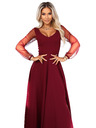numoco LORETTA unikátne dlhé šaty s tylových rukávmi a výstrihom - vínové