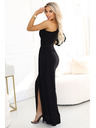 numoco Trblietavé maxi šaty na jedno rameno s asymetrickými rukávmi a rozparkom - čierne