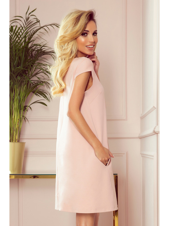 numoco CELINE Trapézové šaty s vreckami - pastelovo ružové