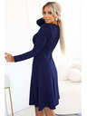 numoco Pohodlné trapézové šaty s dlhým rukávom - tmavo modré