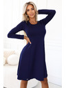 numoco Pohodlné trapézové šaty s dlhým rukávom - tmavo modré