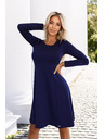 numoco Pohodlné trapézové šaty s dlhým rukávom - tmavo modré