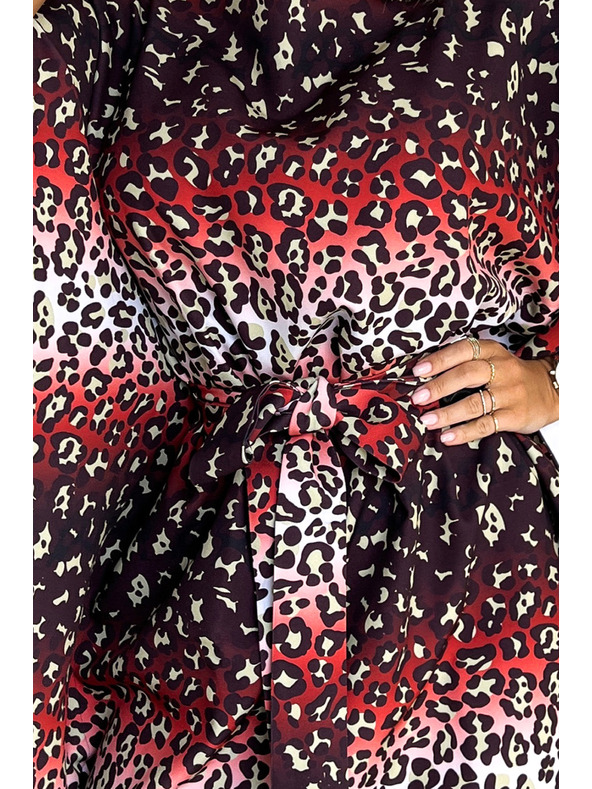 numoco SOFIA Motýlie šaty so zaväzovaním v páse - leopard