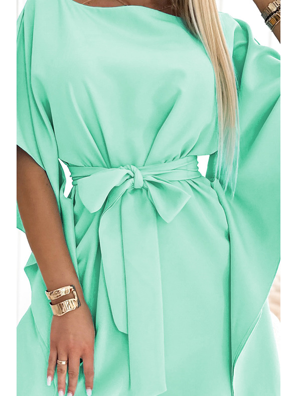 numoco SOFIA Dámske motýľové šaty so zaväzovaním v páse - mätová