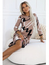numoco Lichobežníkové svetrové šaty s čipkou - béžové s čiernobielym vzorom