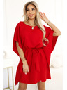 numoco SOFIA Motýlie šaty s kravatou v páse - červené