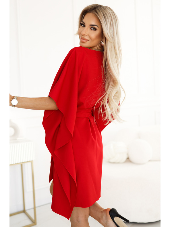 numoco SOFIA Motýlie šaty s kravatou v páse - červené