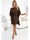numoco SOFIA Motýlikové šaty so zaväzovaním v páse - čokoládová farba