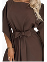 numoco SOFIA Motýlikové šaty so zaväzovaním v páse - čokoládová farba