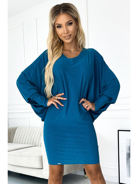 numoco Netopierske šaty s výstrihom - morská farba so trblietkami