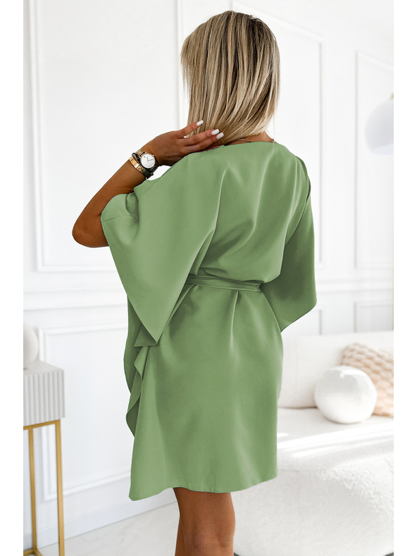 numoco SOFIA Motýlikové šaty so zaväzovaním v páse - olivová farba