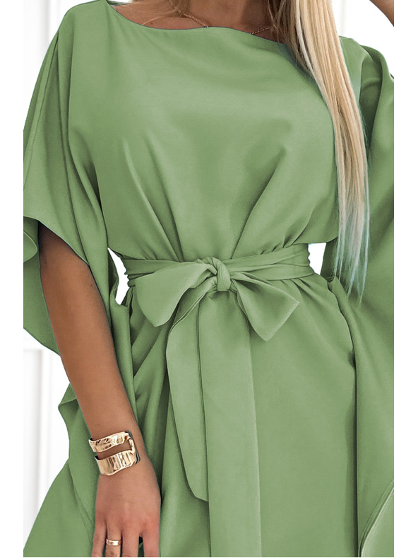 numoco SOFIA Motýlikové šaty so zaväzovaním v páse - olivová farba