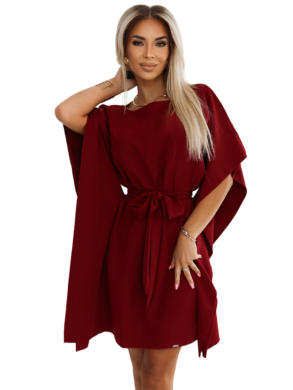 numoco SOFIA Motýlikové šaty so zaväzovaním v páse - Vínovej farby