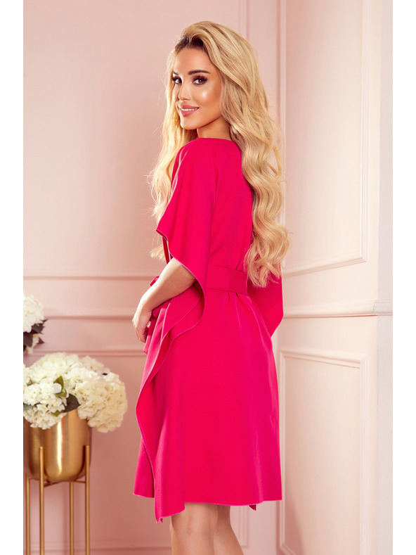 numoco SOFIA Motýlikové šaty so zaväzovaním v páse - malinová farba