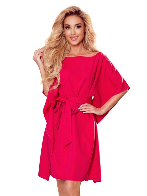 numoco SOFIA Motýlikové šaty so zaväzovaním v páse - malinová farba