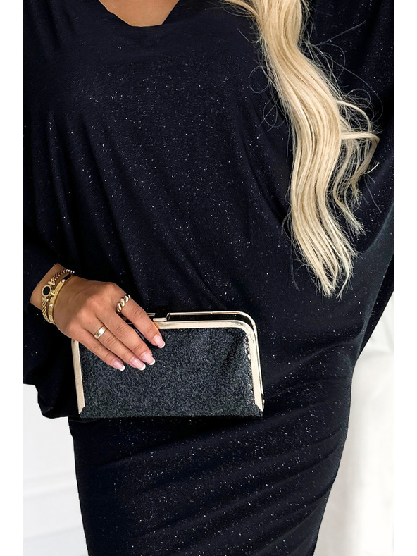 numoco Netopierske šaty s výstrihom - Čierna farba so trblietkami