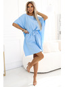 numoco SOFIA Motýlikové šaty s kravatou v páse - pastelovo modrá