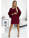 numoco Netopierske šaty s výstrihom - vínovej farby so trblietkami