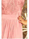 numoco LEA dlhé šaty s vyšívaným výstrihom - ružové