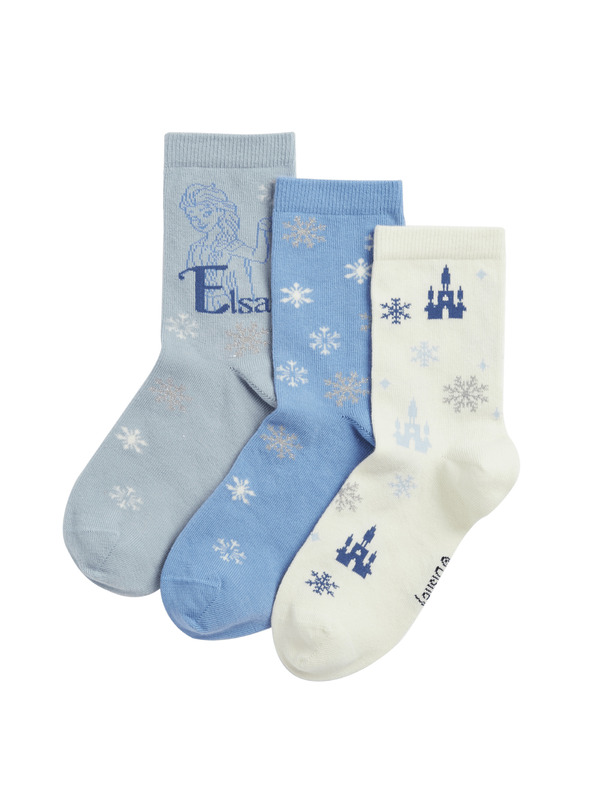 Marks & Spencer Ponožky Disney Frozen™ s vysokým podielom bavlny, sada 3 párov (6 malé – 3½ veľké) Marks & Spencer viacfarebná