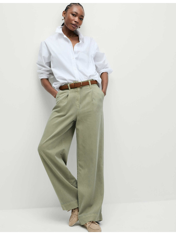 Marks & Spencer Mačkané nohavice širokého strihu s vysokým podielom bavlny Marks & Spencer hnedá